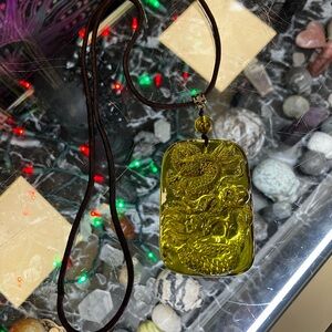 Dragon Pendant Necklace with Brown Cord